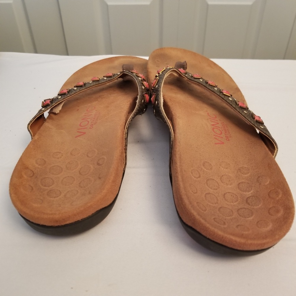 Vionic Orthaheel Bronze Pink Studded Thong Sandals Women Sz10 Orthotic Flip Flop - Picture 5 of 7